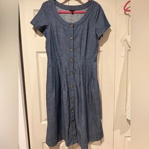 Talbots Chambray Scoop Neck Button Front  Fit Flare Shirt Dress Size 8